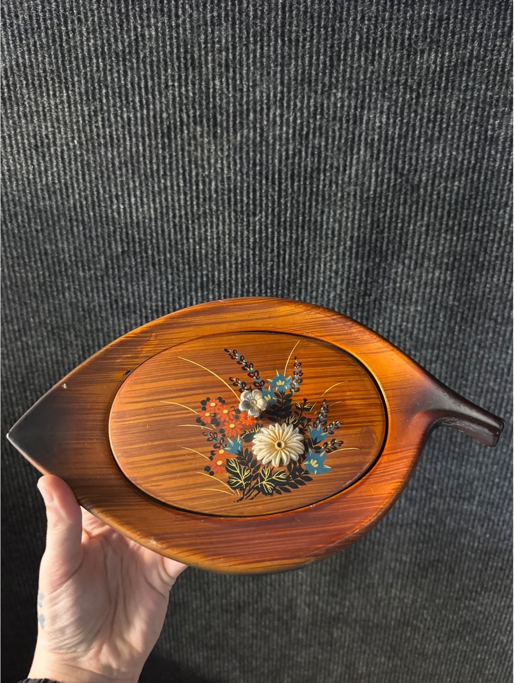 Vintage Floral Wooden Trinket Box with Lid
